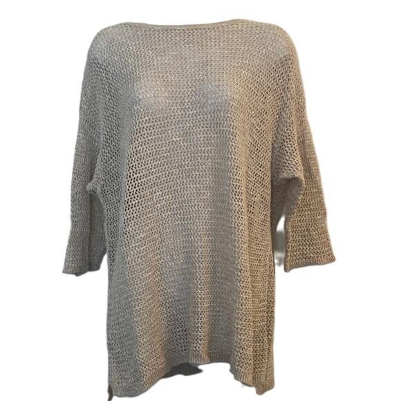 J. Jill Sweaters - J. JILL Womens Tan Knit Organic Design Boxy 3/4 Sleeve Sweater, Size Large